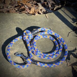 Dog leash made from retired climbing rope.